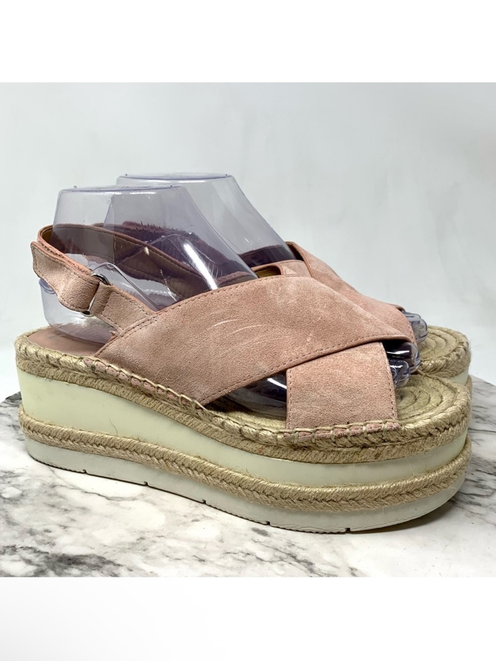 Marc Fisher Gandy Crossover Pink Suede Platform Espadrilles 8 Boho Coastal Chic